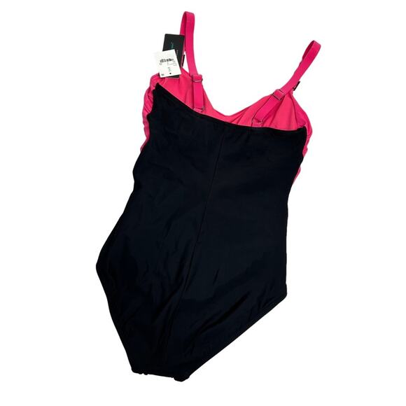 Aqua Green NWT Drape Front Pink and Black One-Piece Swimsuit Small - Picture 12 of 13